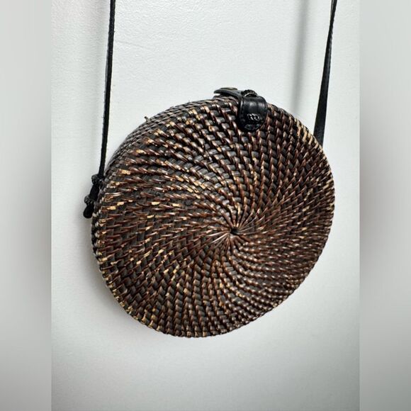 Woven‎ Round Rattan Bag Wicker Straw Purse Crossbody Brown Tropical Boho - Picture 12 of 17